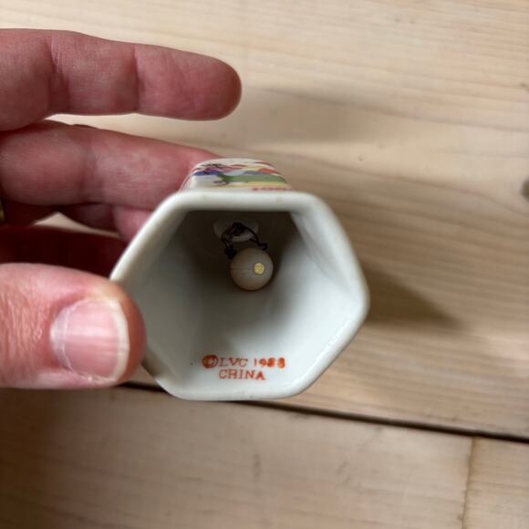 Lillian Vernon LVC Vintage 1988 Porcelain Christmas Bell Ornament Santa Reindeer - Picture 2 of 6